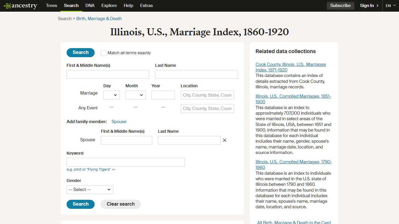 Illinois, U.S., Marriage Index, 1860-1920 - Ancestry
