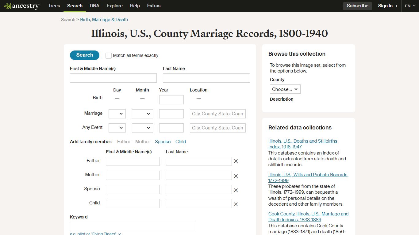 Illinois, U.S., County Marriage Records, 1800-1940